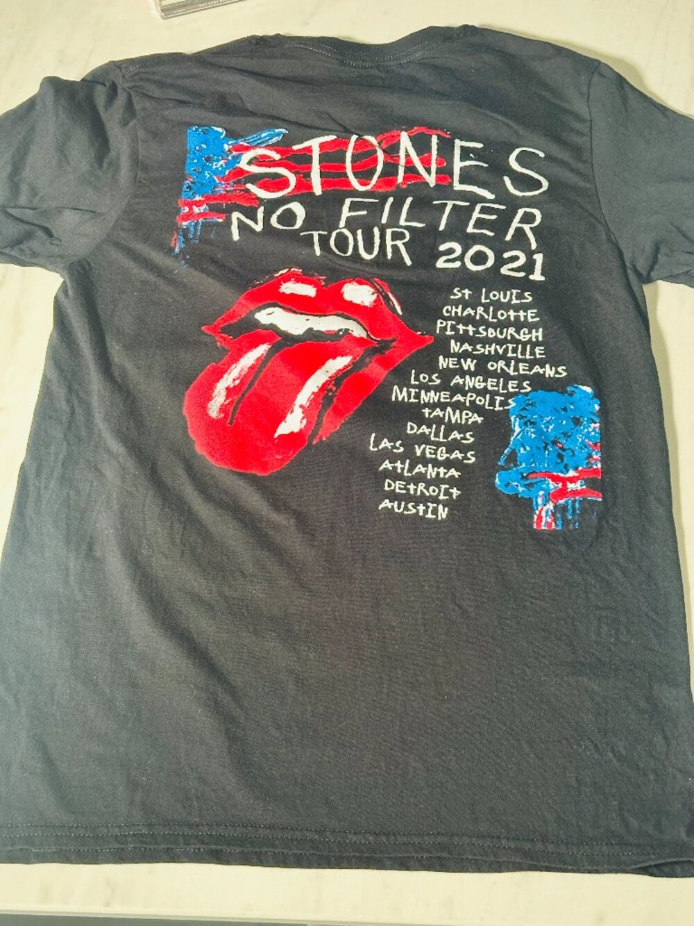 Rolling Stones 2021 No Filter Tour USA Black T-Shirt Size Medium - No Tag - Picture 3 of 7
